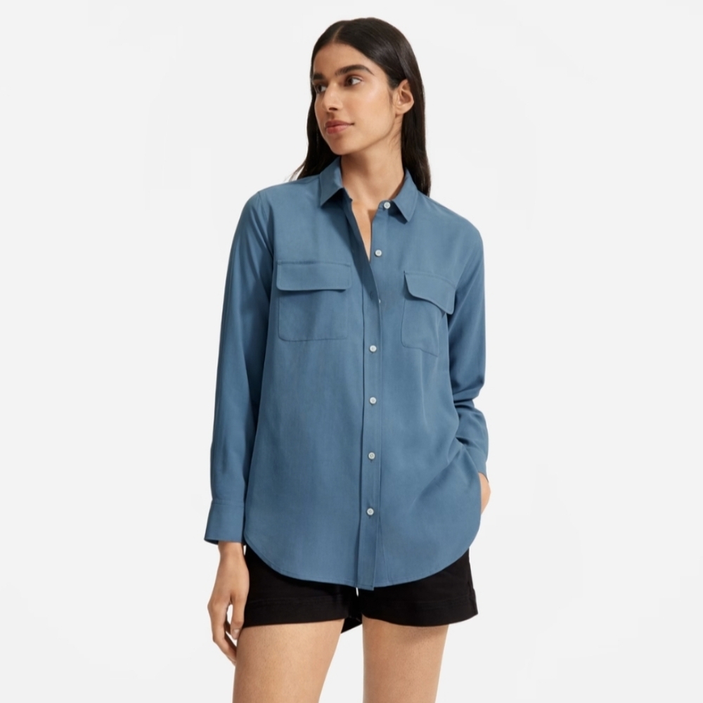 Everlane Blue Button-Down Silk Pocket Shirt, US14